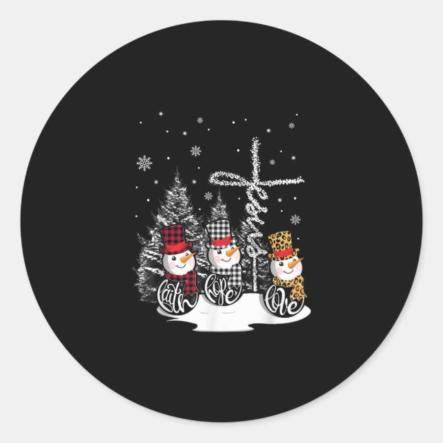 Pegatina Redonda Amor por Dios | Jesús Faith Hope Love Snowman (Anverso)