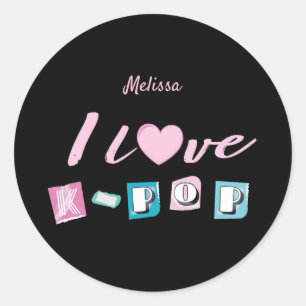 Pegatina Redonda amor por el K-pop música coreana fan negro rosa az