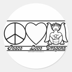 Pegatina Redonda Amor por la paz y dragones