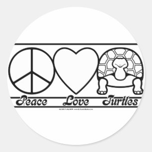 Pegatina Redonda Amor por la paz y tortugas