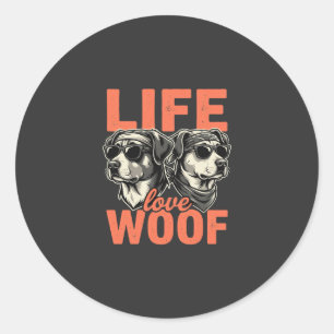 Pegatina Redonda Amor por la vida perro Woof Amante de los perros