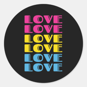 Pegatina Redonda Amor Repitiendo Texto LGBTQ Orgullo Pansexual