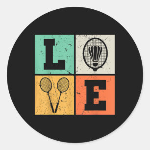 Pegatina Redonda Amor Retro Amante del Bádminton 