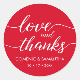 Pegatina Redonda Amor Rojo y Gracias Boda Script Gracias