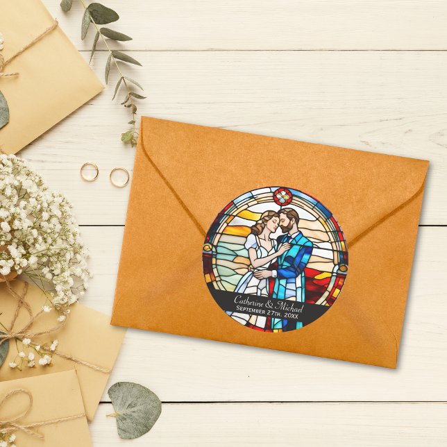 Pegatina Redonda Amor romántico estilo vidrio manchado Boda europeo (Subido por el creador)