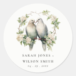 Pegatina Redonda Amor romántico lindo Boda de guirnaldas botánicas