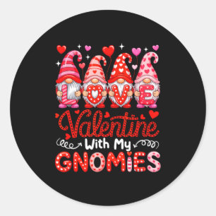 Pegatina Redonda Amor San Valentín con grupo de gnomies gnomo lindo