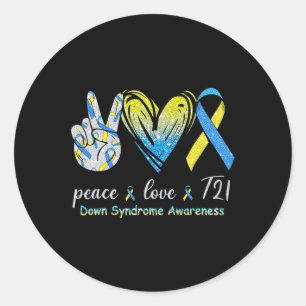 Pegatina Redonda Amor T21 Awareness Blue Yellow Ribbo