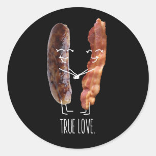 Pegatina Redonda Amor verdadero. Tocino y salchicha