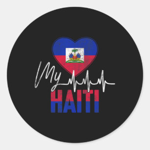 Pegatina Redonda Amor Vintage Haití Ritmo Corazón Día de la Bandera