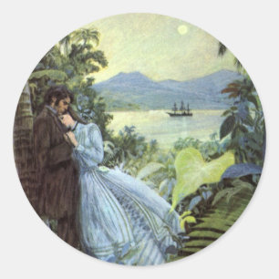 Pegatina Redonda Amor vintage y romance, romántica vista tropical