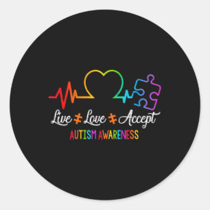 Pegatina Redonda Amor Vivo Acepta Autismo Conciencia Tejido Rompeca