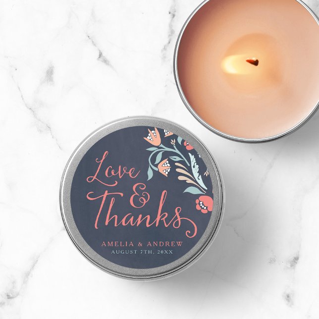Pegatina Redonda Amor y agradecimiento Boda Floral de Chalkboard Bl (Subido por el creador)