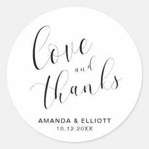 Pegatina Redonda Amor y Agradecimiento Favor de Boda Elegante Blanc