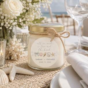 Pegatina Redonda Amor y Boda de Destino en la Playa