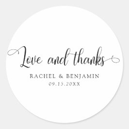 Pegatina Redonda Amor y gracias Boda Minimal Elegant Simple