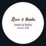Pegatina Redonda Amor y gracias pareja naranja morado nombre fecha<br><div class="desc">Diseño</div>