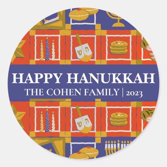 Pegatina Redonda Amor y luz | Familia Hanukkah simple y elegante (Anverso)