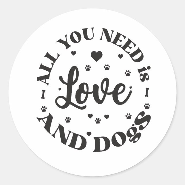 Pegatina Redonda "Amor y perros" Tema (Anverso)
