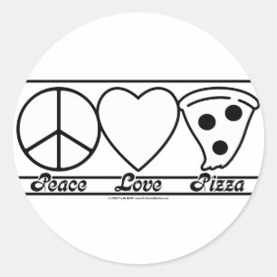 Pegatina Redonda Amor y pizza de la paz