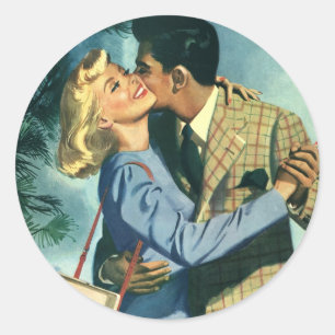 Pegatina Redonda Amor y romance vintage, baile de Navidad