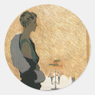Pegatina Redonda Amor y romance vintage, cena de pareja elegante