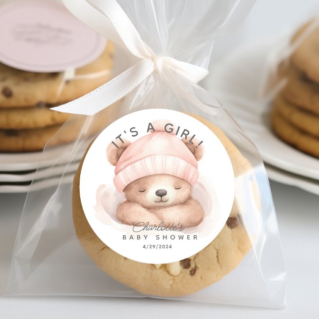 Pegatina Redonda Amortiguar al oso Baby Shower Es un Chica (Subido por el creador)