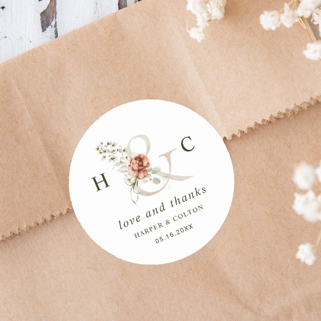 Pegatina Redonda Ampersa floral y elegante boda gracias (Subido por el creador)