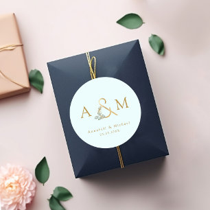 Pegatina Redonda Ampersand de eucalipto moderno y elegante 