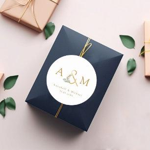 Pegatina Redonda Ampersand de eucalipto moderno y elegante 