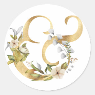 Pegatina Redonda Ampersand floral dorado