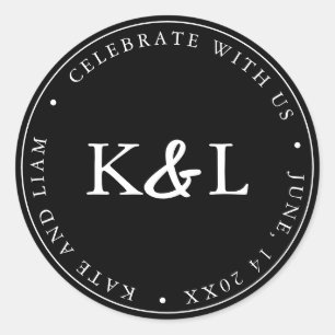 Pegatina Redonda Ampersand monograma moderno negro y blanco