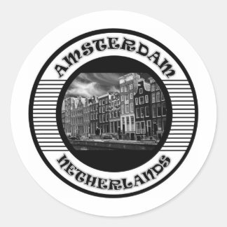 PEGATINA REDONDA AMSTERDAM BLACK AND WHITE