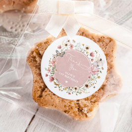 Pegatina Redonda Amueblado Rubor Wildflower Fairy Printhday