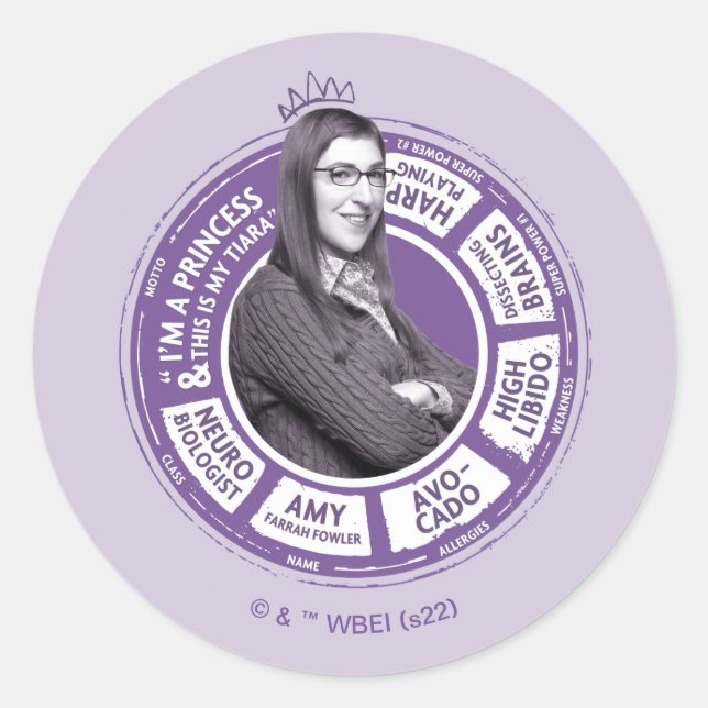 Pegatina Redonda Amy Farrah Fowler Info Graphic (Anverso)