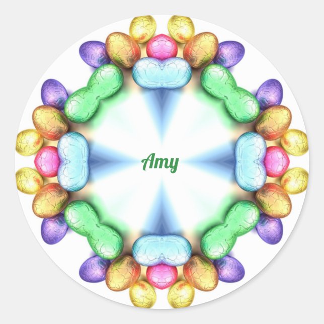 Pegatina Redonda ¡AMY ~ MÁS FÁCIL! Huevos de bonito para dar Pascua (Anverso)