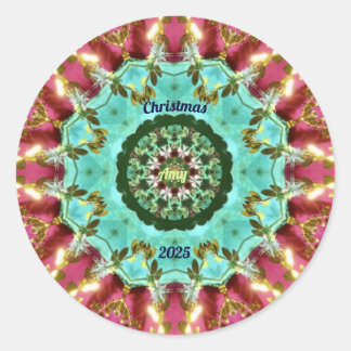 Pegatina Redonda AMY ~ NAVIDADES 2025 ~ ¡WOW! Oro verde rojo