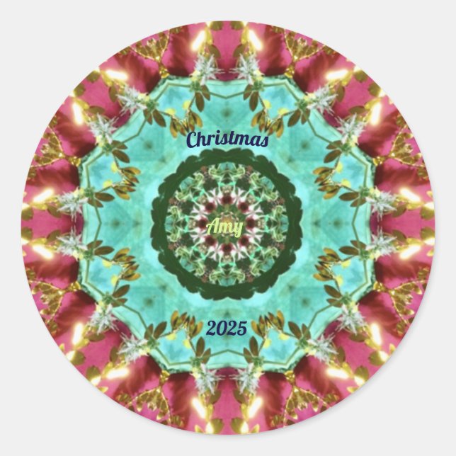 Pegatina Redonda AMY ~ NAVIDADES 2025 ~ ¡WOW! Oro verde rojo (Anverso)