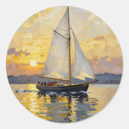 Pegatina Redonda An Impasto Illustration of a Sailboat at Sunset