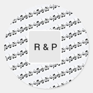 Pegatina Redonda Añadir el nombre pareja notas musicales beats patr