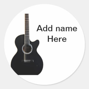 Pegatina Redonda Añadir el nombre texto guitarra acústica marrón ed