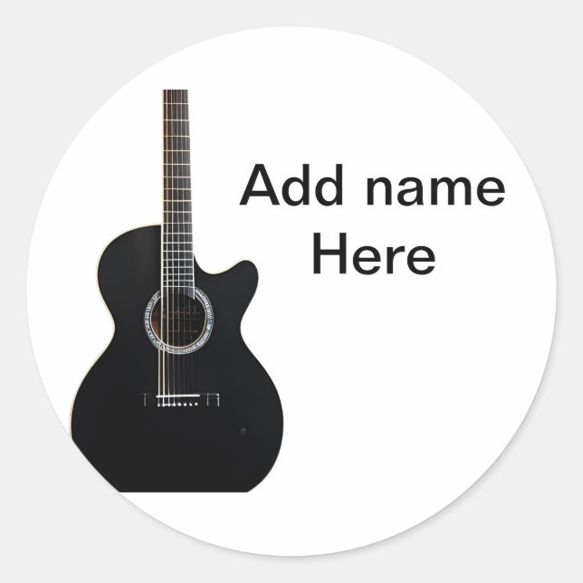 Pegatina Redonda Añadir el nombre texto guitarra acústica marrón ed (Anverso)