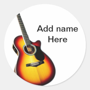 Pegatina Redonda Añadir el nombre texto guitarra acústica marrón ed