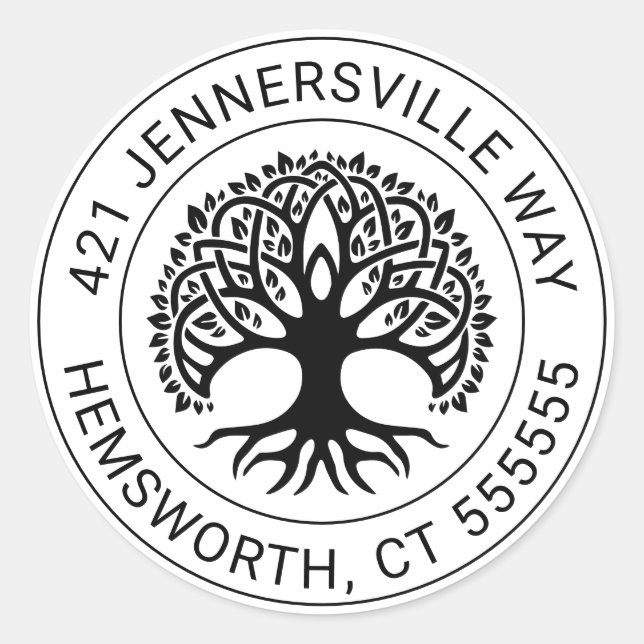 Pegatina Redonda Añadir el texto | Dirección de árbol celta (Anverso)