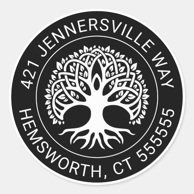 Pegatina Redonda Añadir el texto | Dirección de árbol celta (Anverso)