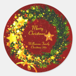 Pegatina Redonda Añadir nombre a Navidades de año 20xx Wreath de or