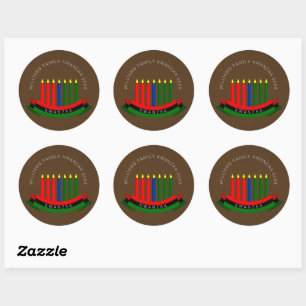 Pegatina Redonda Añadir nombre año velas de Kwanzaa