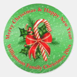 Pegatina Redonda Añadir nombre cambiar texto verde rojo Navidades c