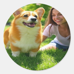 Pegatina Redonda Añadir Personalizar Mascota de foto personalizada