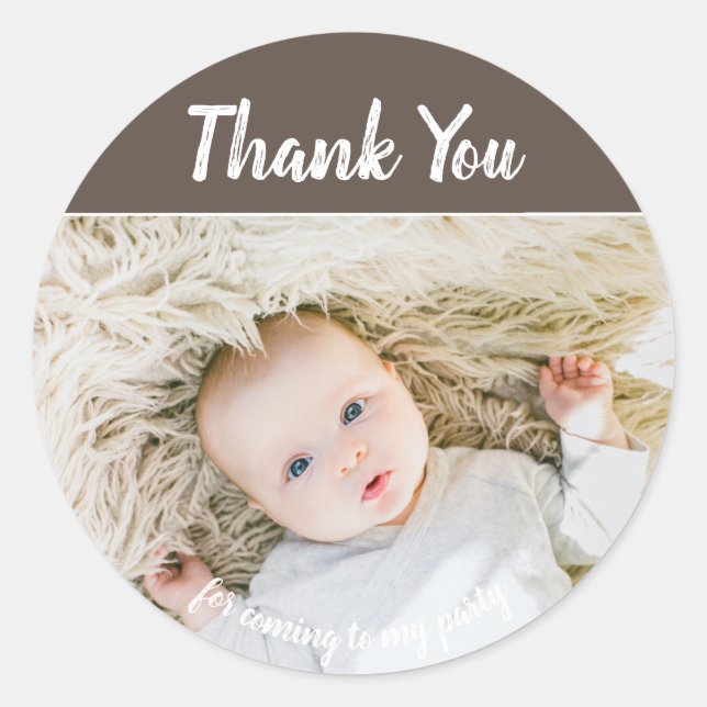 Pegatina Redonda Añadir su propia foto cumpleaños Gracias Pegatinas (Anverso)